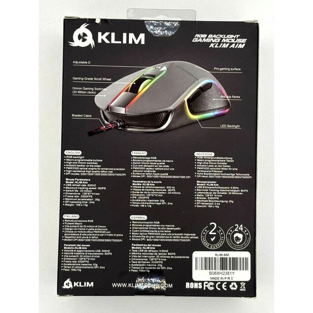 Klim AIM RGB‎ Backlight Gaming Mouse B06XH2381Y Macro Programmable Wired Mac/PC